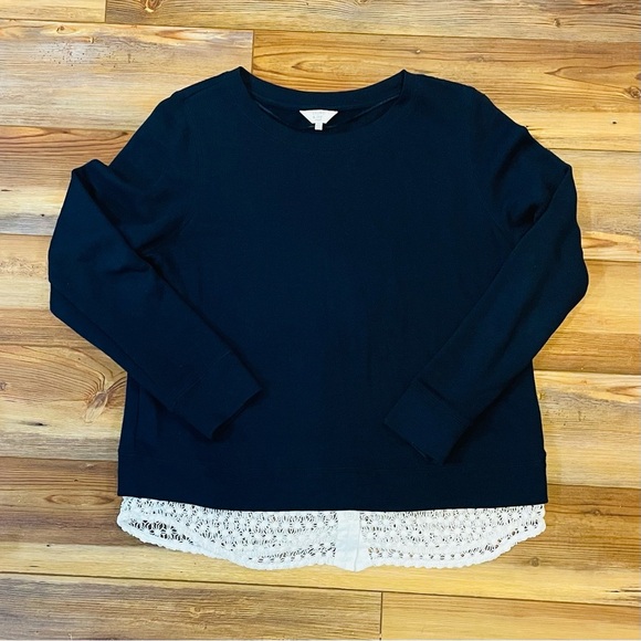 crown & ivy Tops - Women’s crown & ivy Navy Blue Shirt with White Eyelet False Under Shirt SizeXL